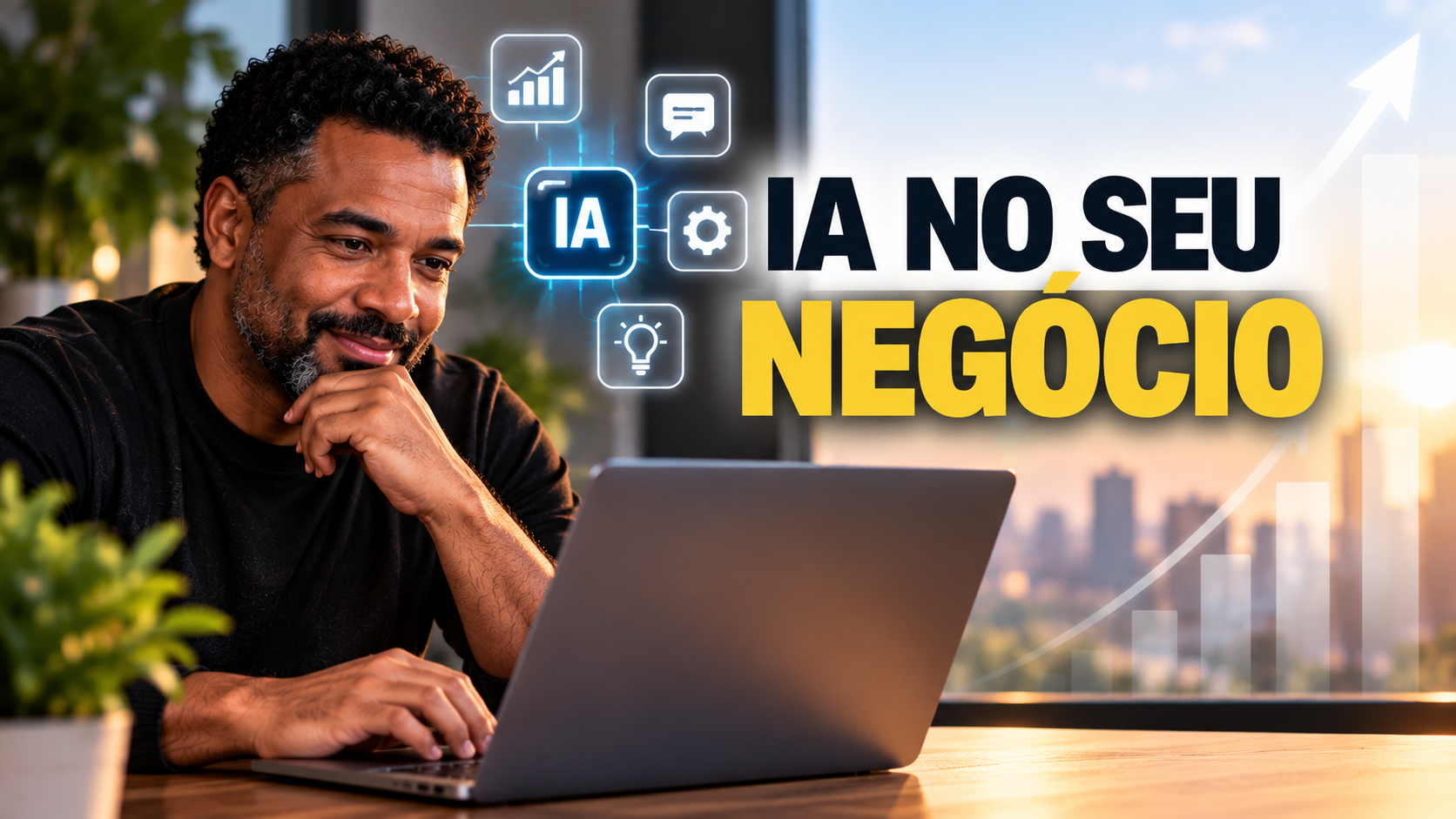 Pequeno empreendedor utilizando inteligência artificial nos negócios